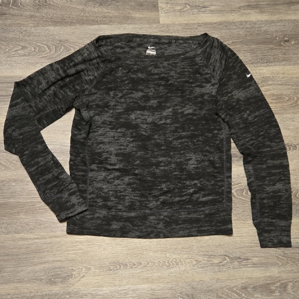 NIKE Black And Gray Space Dye Long Sleeve Tee Size Small